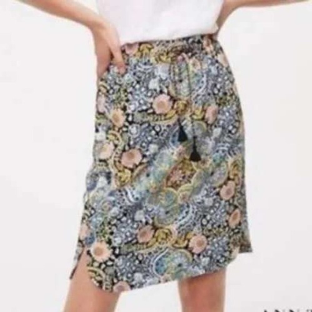 Loft Skirt Women Small Multicolor Paisley Mini Tassel Drawstring Floral Casual